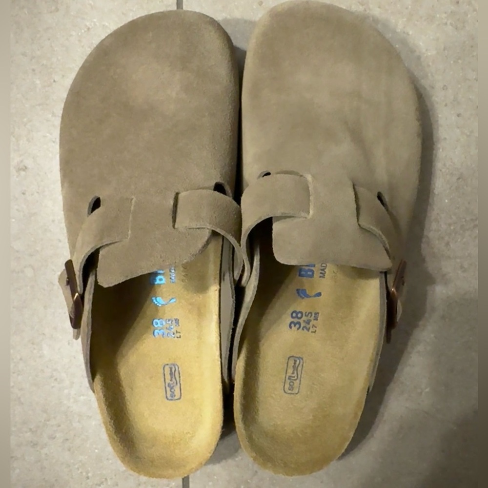 Birkenstock Taupe Suede Boston Clog Mule - Picture 2 of 6